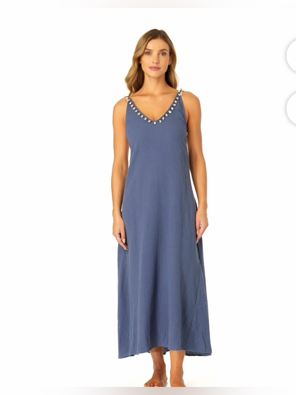 IBIZA Sleeveless V-Neck Maxi Dress with Stud Trim - Blue